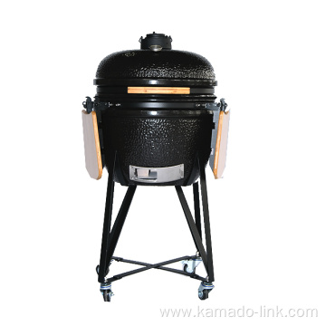 Kamado grill with stainless steel grill tables